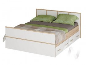 Двуспальная кровать 1,4м Сакура (дуб сонома/белый) в Линёво - linyovo.mebel-nsk.ru | фото