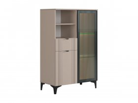 Комод 2 со стеклом Рич (кашемир/фрапучино матовый/черный) в Линёво - linyovo.mebel-nsk.ru | фото
