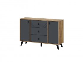 Комод 3ящ. и 2ств. Байкал (дуб крафт золотой/графит) в Линёво - linyovo.mebel-nsk.ru | фото