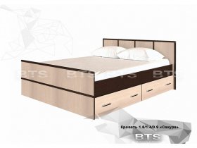 Кровать двуспальная с ящиками 1,4м Сакура (BTS) в Линёво - linyovo.mebel-nsk.ru | фото