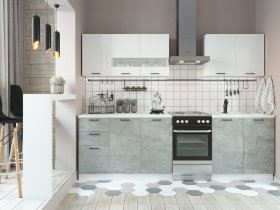 Кухонный гарнитур Дуся 2,0 м (белый глянец/цемент) в Линёво - linyovo.mebel-nsk.ru | фото
