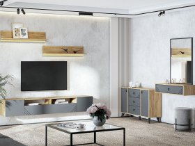 Модульная гостиная Байкал (дуб крафт золотой/графит) в Линёво - linyovo.mebel-nsk.ru | фото
