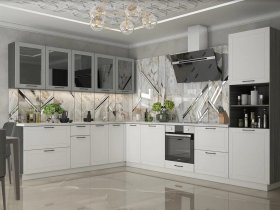 Модульная кухня Глэдис (белый снег/лайт грей софт/корпус анкор темный) в Линёво - linyovo.mebel-nsk.ru | фото