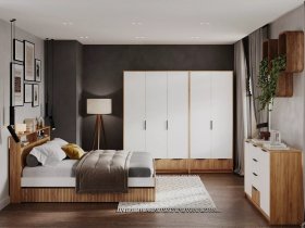 Модульная спальня Ивис (дуб крафт золотой/белый) в Линёво - linyovo.mebel-nsk.ru | фото