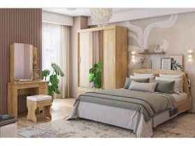 Модульная спальня Виктория-1 (дуб крафт золотой) в Линёво - linyovo.mebel-nsk.ru | фото