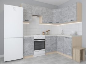 Модульная угловая кухня 1,4м*2,1м Лада (цемент) в Линёво - linyovo.mebel-nsk.ru | фото