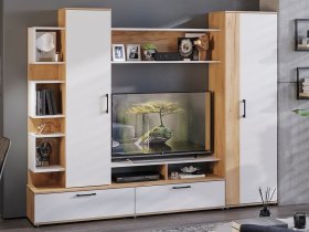 Стенка «Дакота» (дуб крафт золотой/белый ясень) в Линёво - linyovo.mebel-nsk.ru | фото