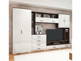 Стенка Коста МДФ (дуб венге/белый глянец) в Линёво - linyovo.mebel-nsk.ru | фото
