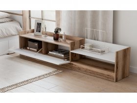Тумба под ТВ Брауни (дуб делано/белый) в Линёво - linyovo.mebel-nsk.ru | фото